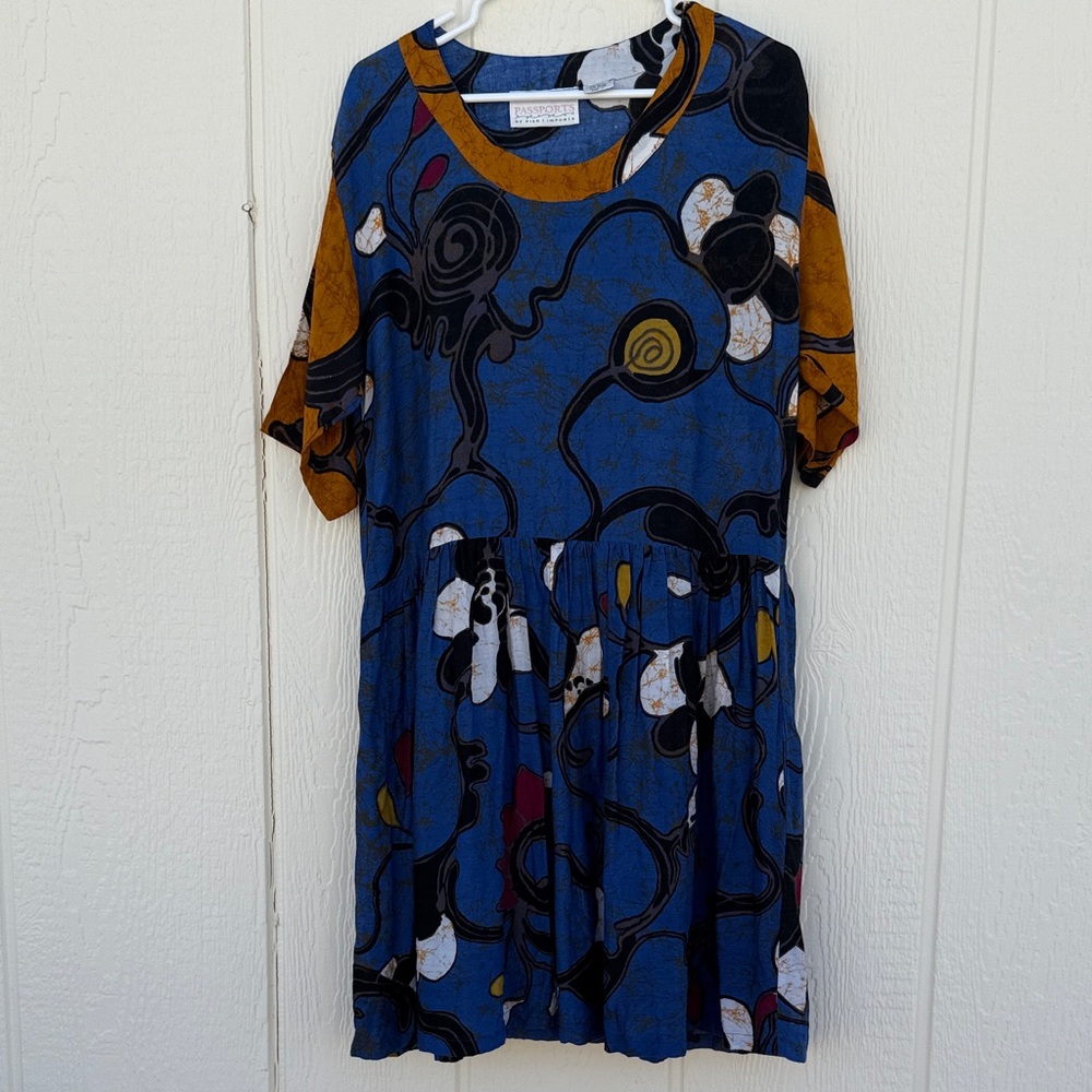Vintage Pier 1 Passports Dress Size L Abstract Patterned  Flowy Flouncy Pockets
